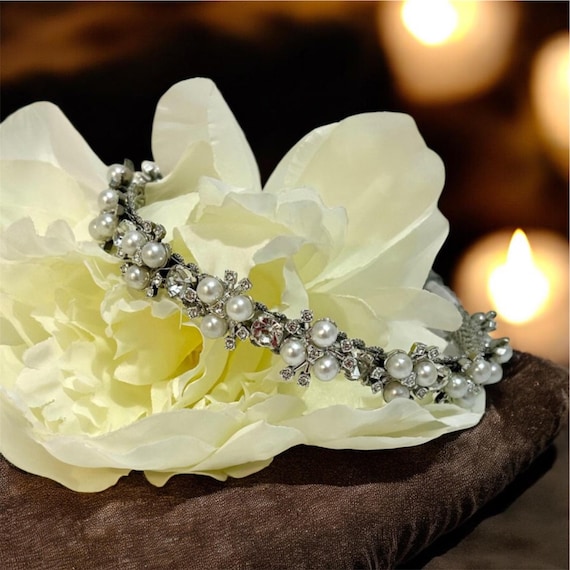 Pearl & Crystal Bridal Headband: Silver Wedding Tiara 