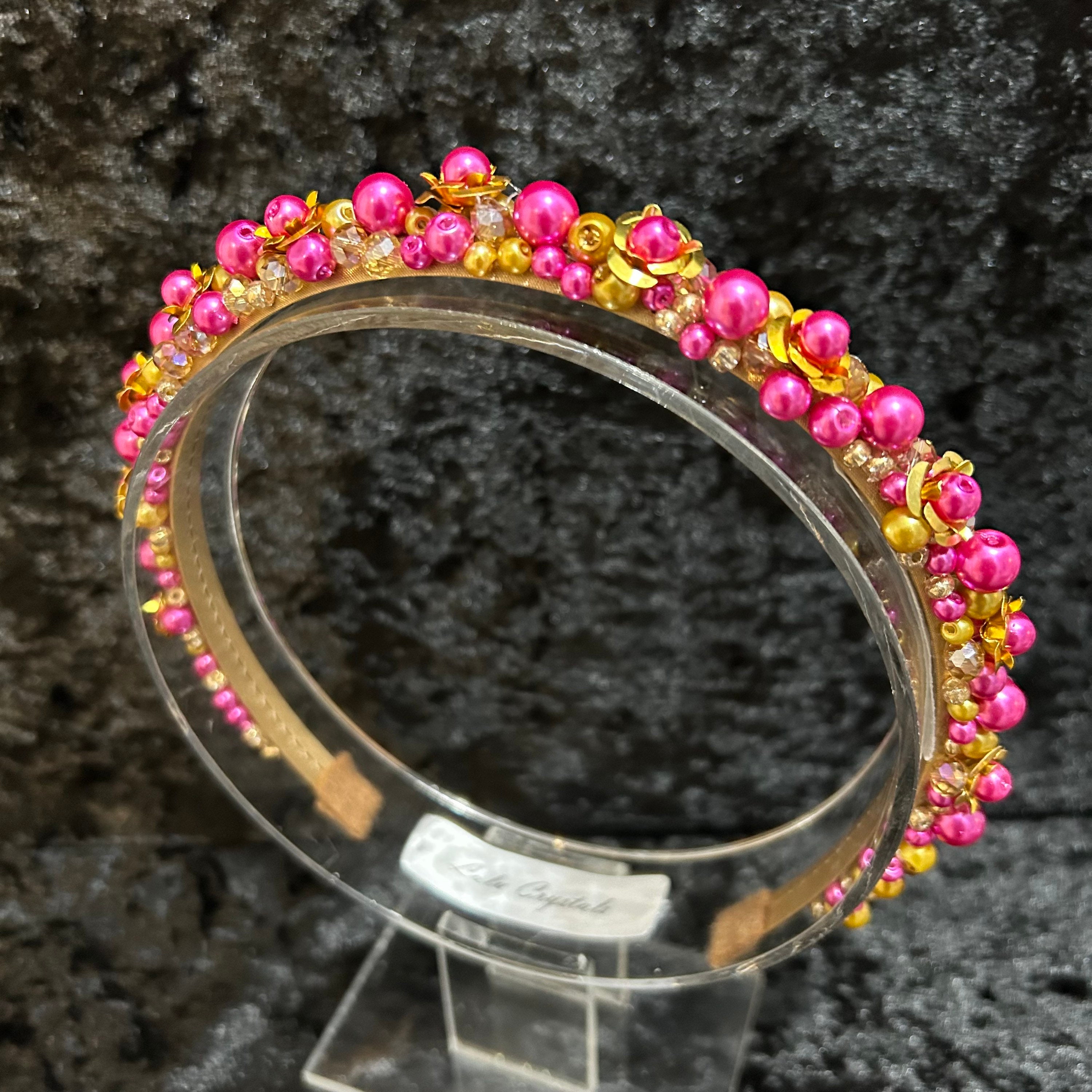 Pink and Gold Headband , Ornate Hot Pink and Gold, Flower 