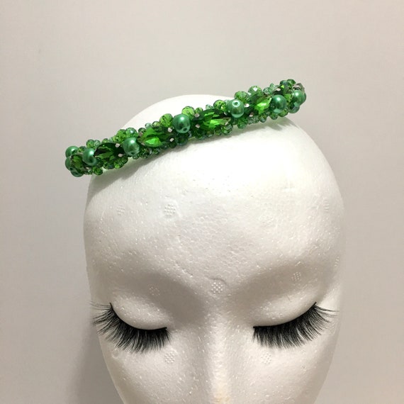 Emerald Green Crystal Headband: Beaded Rhinestone Hair 