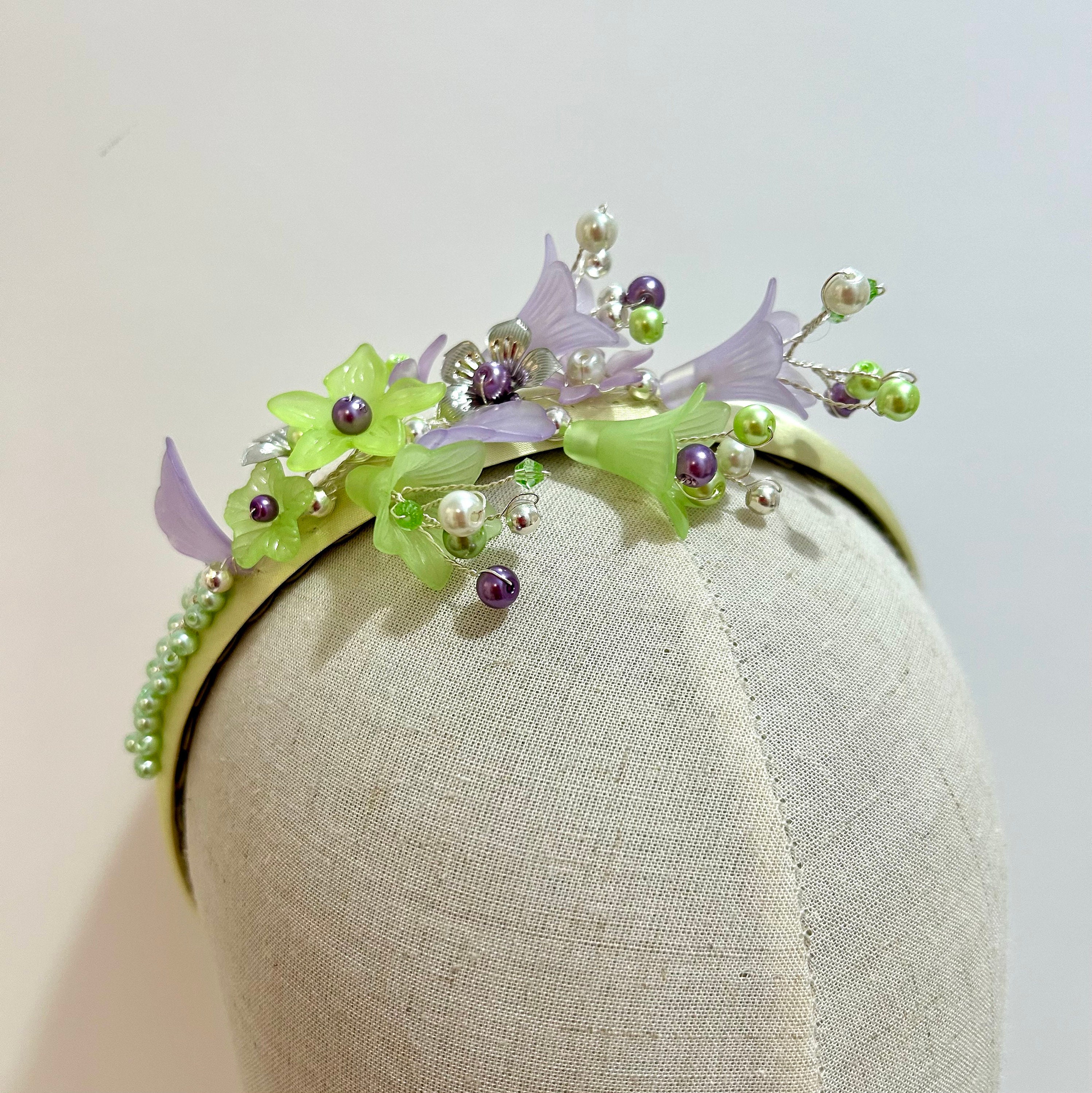 Lime Green Floral Headband: Crystal & Silver Wedding 
