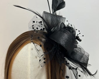 Black Fascinator, wedding feather Fascinator, ladies hat, wedding hair accessories, feather head piece, headbands, church hat, Clip on