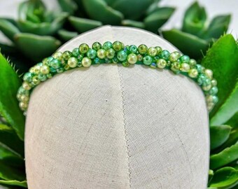 Emerald & Pink Floral Beaded Headband | Elegant Green Alice 