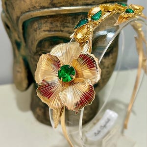 Gold Headband, Green accessories. Holiday Season, Christmas gift, ladies hairband, wedding Guest hair, Gold & Green, headwear