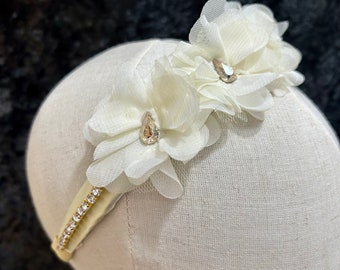 Gold Flower Headband, crystal Ornate headband, Weddings, Mother of the bride, Christmas, gold outfit, Gold hair accessory,