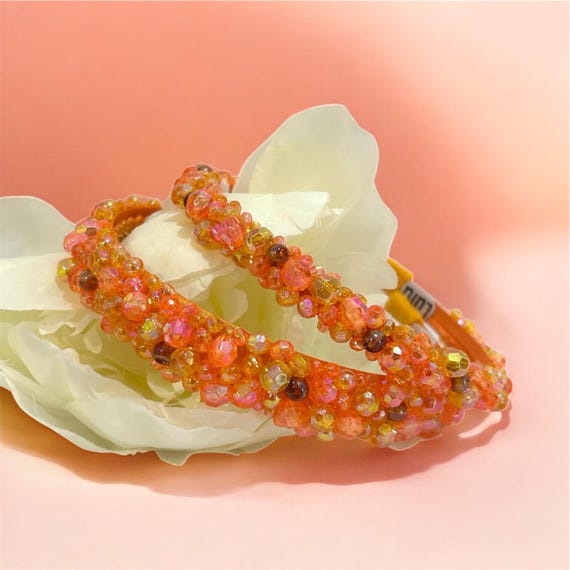 Beaded Orange Headband New Orange Crystal Headband: Jeweled Beaded Hairband - Etsy main image 4
