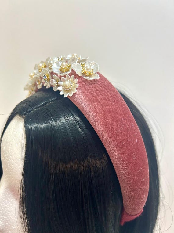 Pink Velvet Headband with Floral and Pearl Accents 1907-3-MVE.jpg?v=1759323873 main image 4