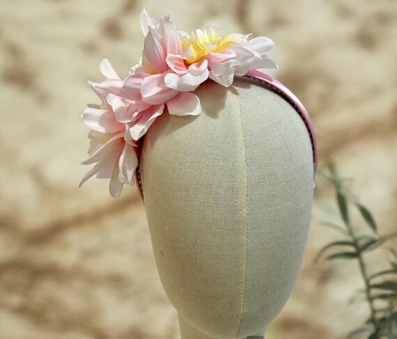 Pink Floral Fascinator Headband: Handmade Satin Wedding Hair  display picture 2