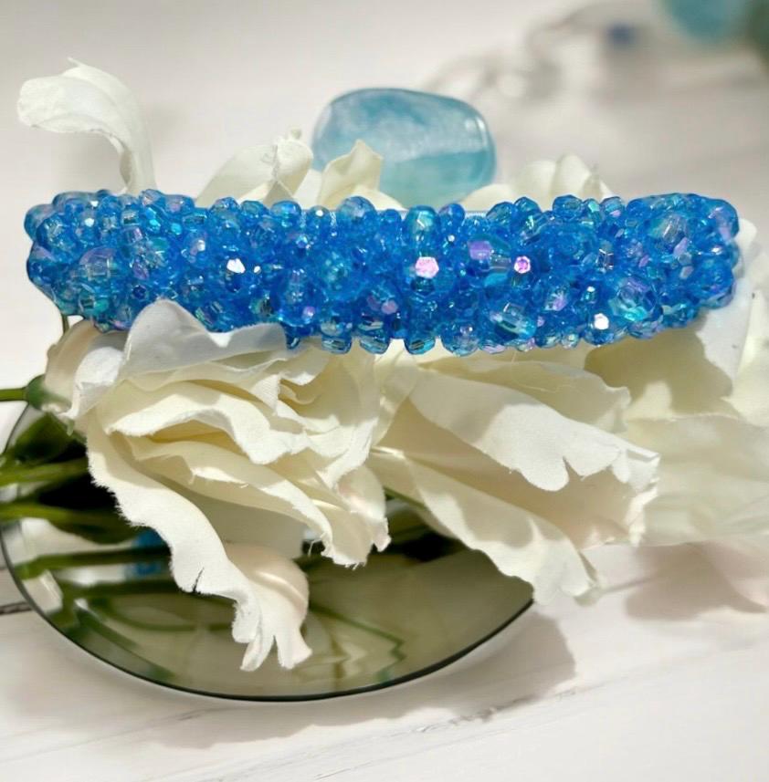 NWT hand beaded Sky Blue Headband THEORY Blue Crystal Headband: Hand-sewn Sky Blue Satin Band - Etsy main image 2