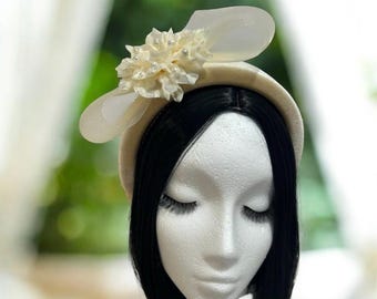 Cream Fabric Headband, Gold Pearlized Floral Headwear - Etsy display picture 3