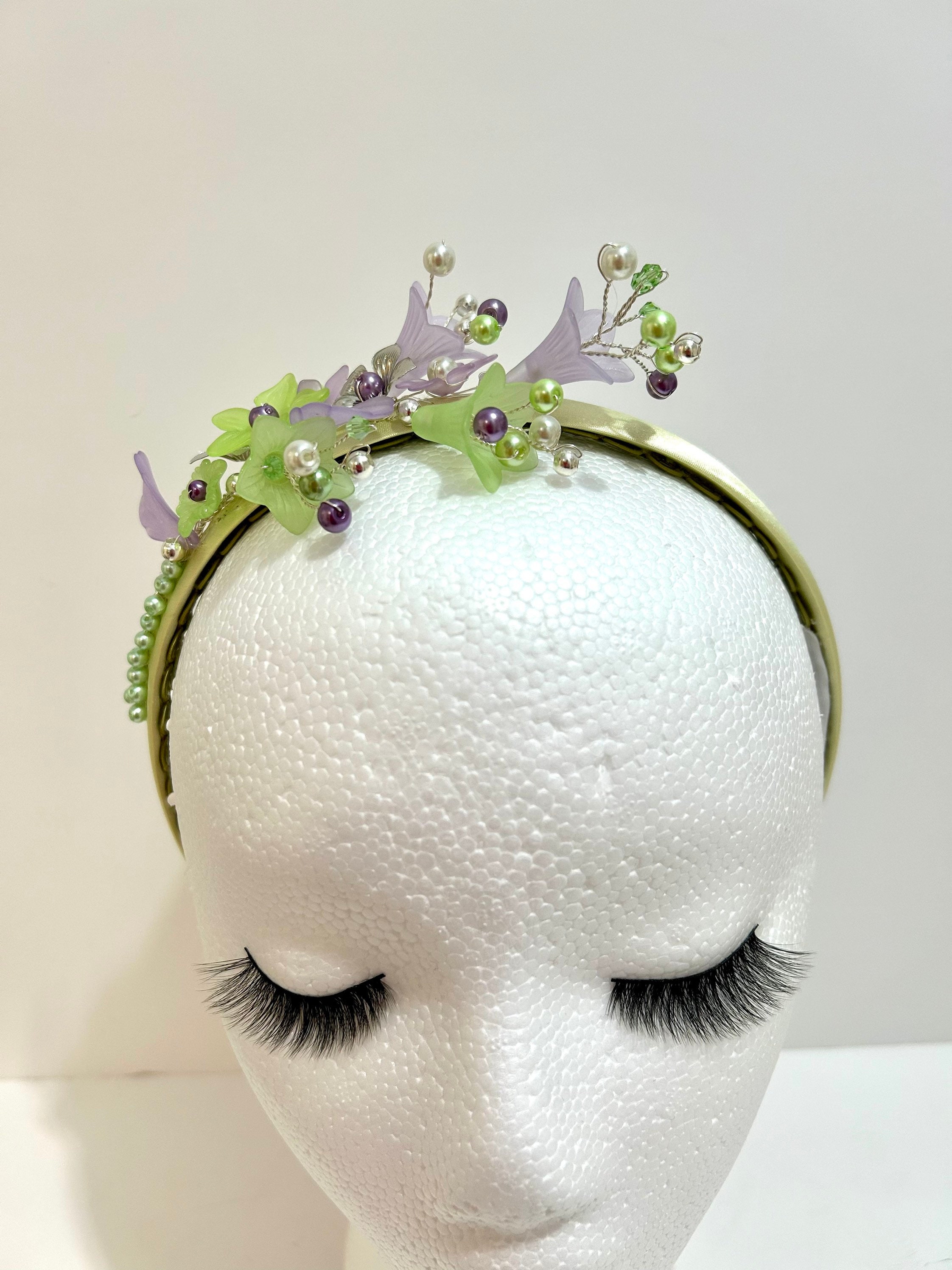 Lime Green Floral Headband: Crystal & Silver Wedding  display picture 2