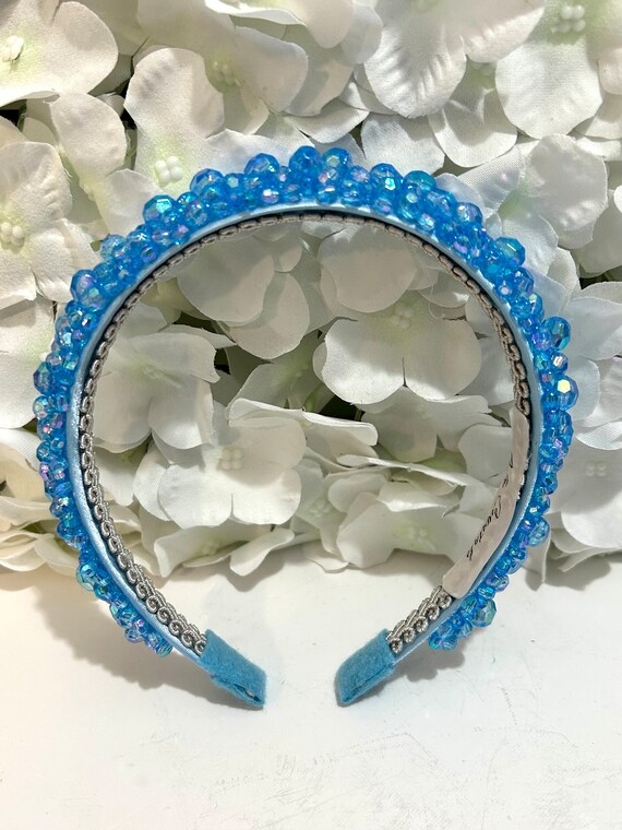 Blue Crystal Headband: Hand-sewn Sky Blue Satin Band - Etsy