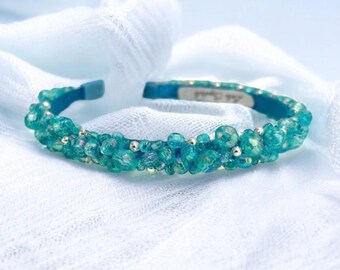 Blue Crystal Headband: Hand-sewn Sky Blue Satin Band - Etsy display picture 1