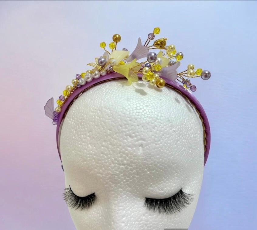 Lilac Satin Headband: Beaded Floral Hair Accessory - Etsy display picture 3