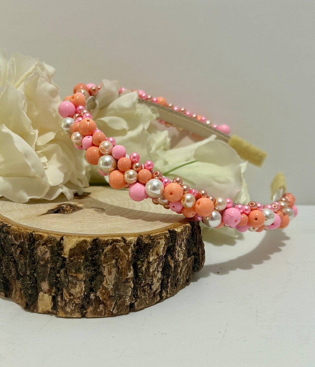 Peach Headband, Pantone 2024, Peach Fuzz, Embellished Hairpiece, on
