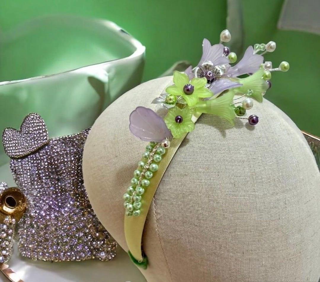 Elegant Embellished Lime Gem Floral Headband Lime Green Floral Headband: Crystal & Silver Wedding  main image 2