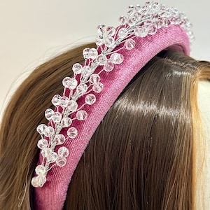 Crystal Headband: Dusty Pink Velvet, Beaded Bridal Hairpiece