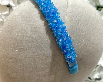 NWT hand beaded Sky Blue Headband THEORY Blue Crystal Headband: Hand-sewn Sky Blue Satin Band - Etsy main image 3