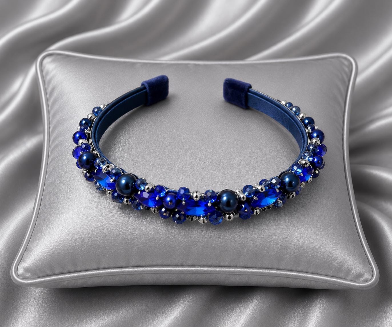 Blue Beaded Headband - Etsy UK