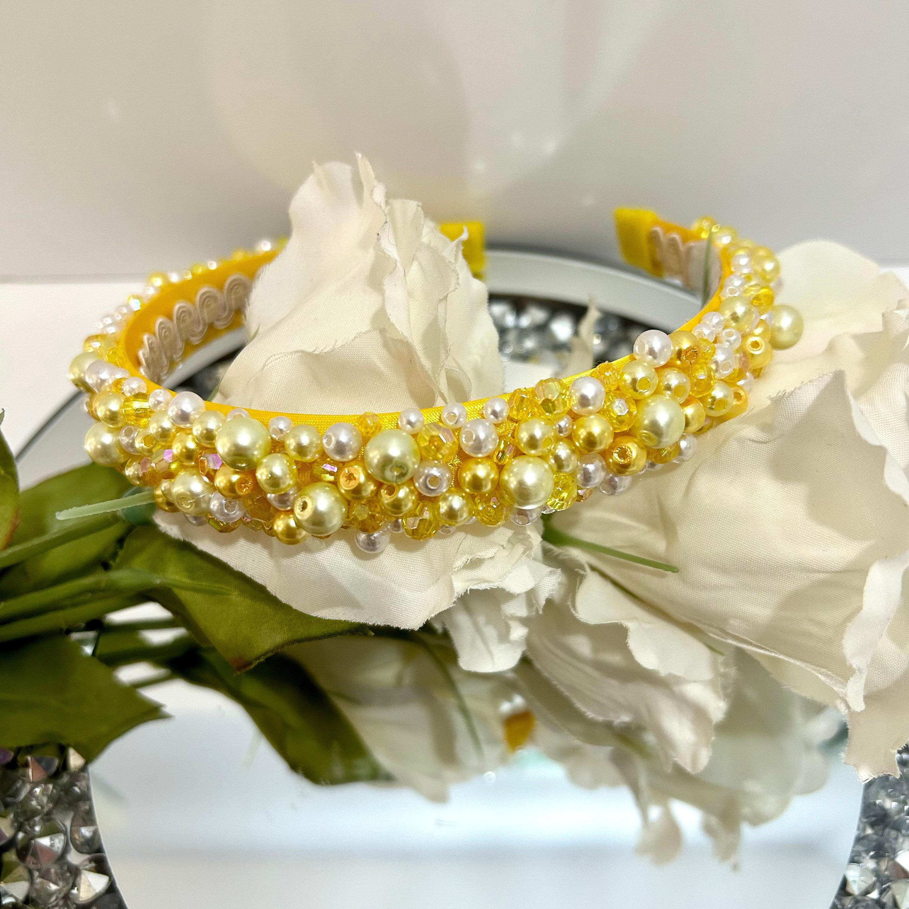 Yellow Headband Bright Yellow Beaded Headband Yellow and 