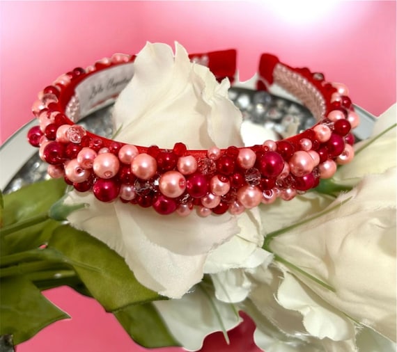 Embellished Beaded Rose Pearl Headband Rose and Pearl Beaded Headband for Women and Girls – Mermaid  main image 2