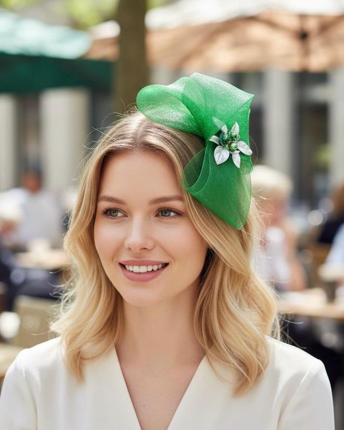 Emerald Green Mesh Fascinator Headpiece Dark Green Fascinator Bottle Green Fascinator Headband  main image 3