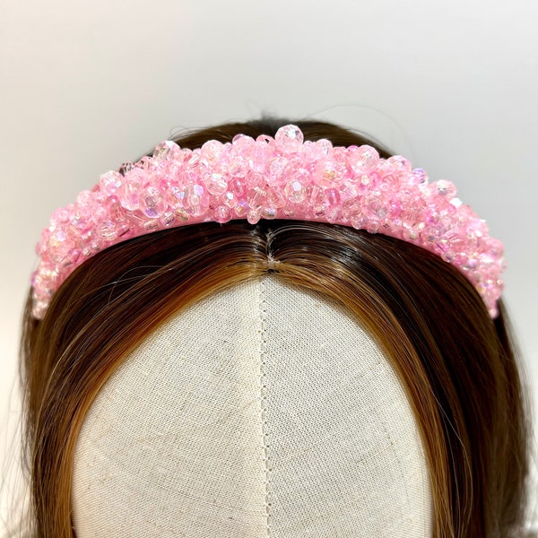 Crystal headband, Bridesmaids hair piece, Pink crystals, wedding hair, Crystal head piece, light Pink headband, Rainbow crystal, Pink hair