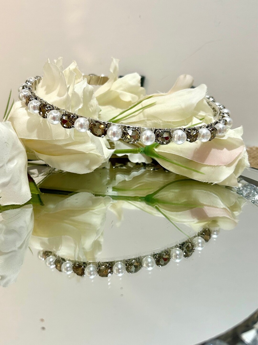 Grey Crystal Headband, Alice Band, Crystal Pearl Headband