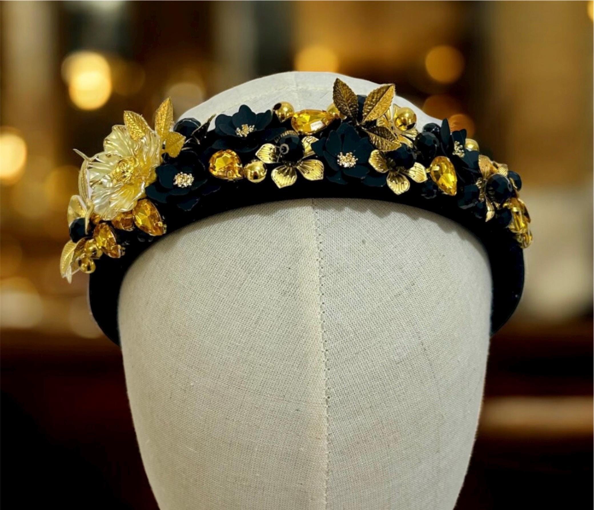 NWT Statement Headband | Embellished Black & Rainbow Beads with Swarovski Detail Embellished Headband - Etsy main image 4