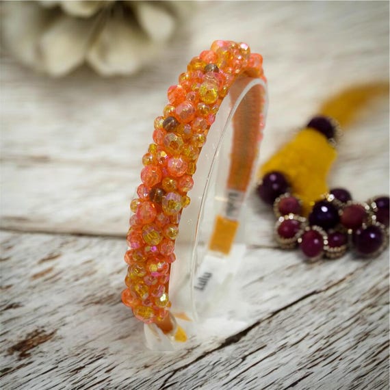 Orange Crystal Headband: Jeweled Beaded Hairband - Etsy