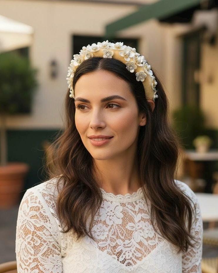 Gorgeous Wedding Elegant Cream Floral Headband MONA | Floral bridal headband main image 2