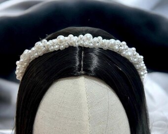White Crystal Bead Headband: Padded Sparkle Wedding Hairband  display picture 3