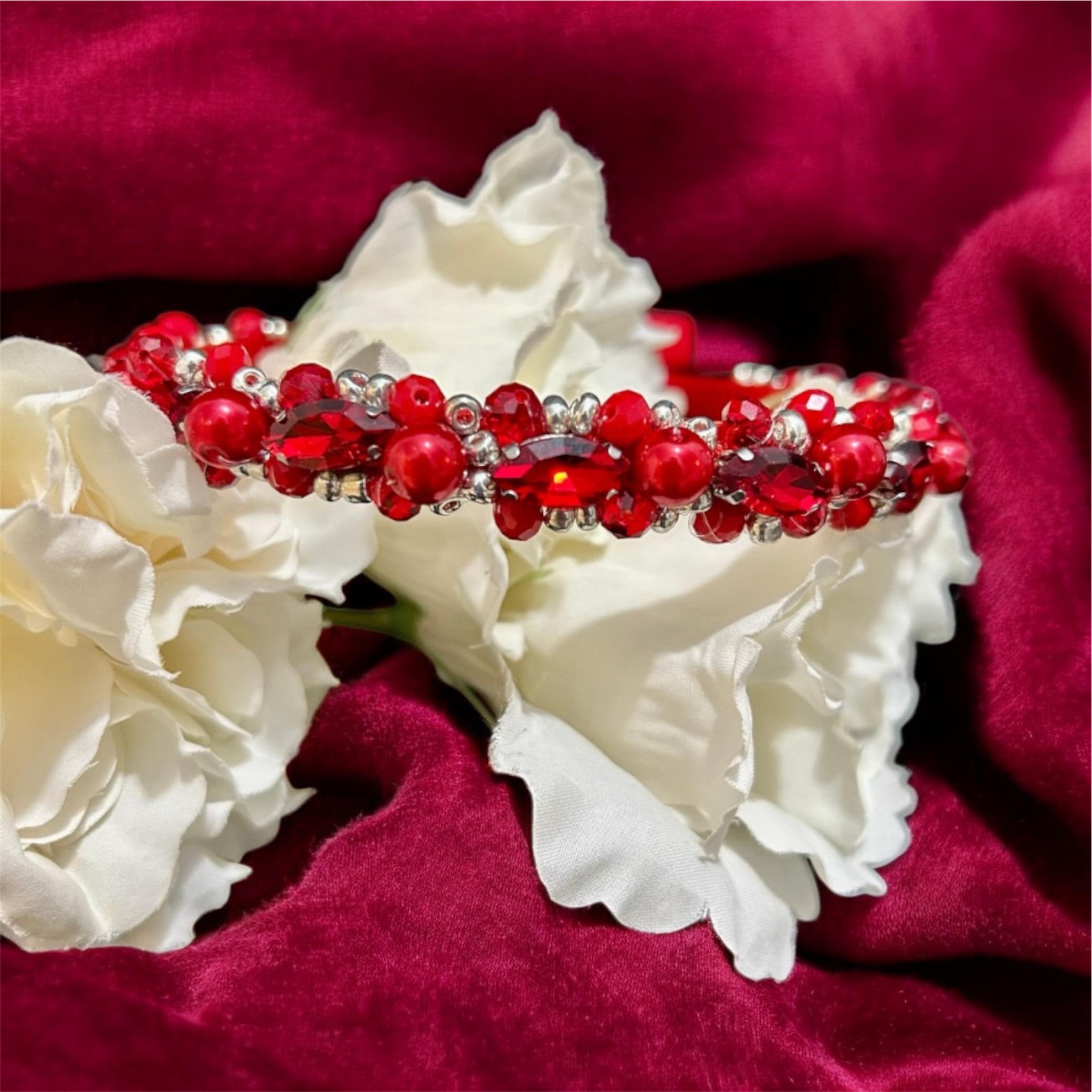 Elegant Red Crystal Headband Elegant Black Obsidian Crystal Headband with Red Faux Roses  main image 2