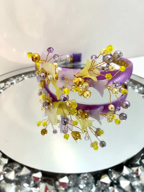 Lilac Satin Headband: Beaded Floral Hair Accessory - Etsy