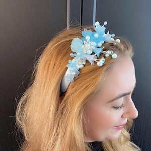 Light blue floral headband | Bridal Something Blue Hairpiece | Blue Wedding Headband | Handmade Occasion Crown | Flower Halo Fascinator