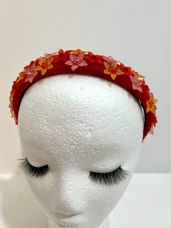 Sunset Embellished Crystal Gem Floral Headband - Coral Orange Multicolor Crystal Beaded Headband Orange Jeweled Glam  main image 4