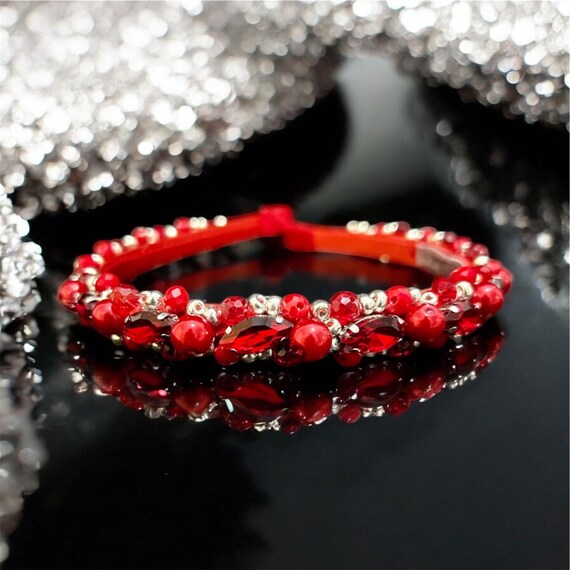 Elegant Red Crystal Headband Amazon.com : Teyglen Handmade Bridal Full Red Rhinestone  main image 3
