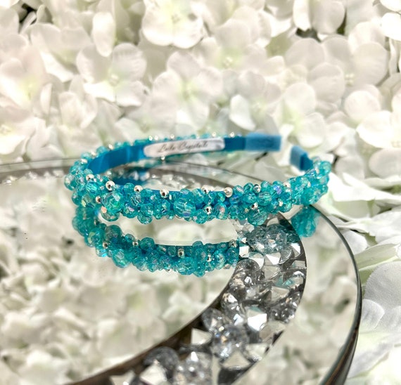 Turquoise Bejeweled Headband Turquoise Headband - Gatsby Headband- Photo Props - Beaded  main image 2