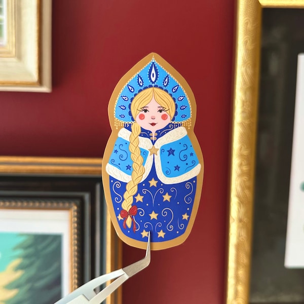 Vinyl Nesting Doll/Snow Maiden "Matryoshka Snegurochka" Sticker | Planner, Phone Case Sticker, Bottle, Laptop, Durable, Weather Resistant