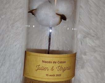 Anniversaire de mariage - Cadeau noces de coton - 1 an de mariage - cloche en verre