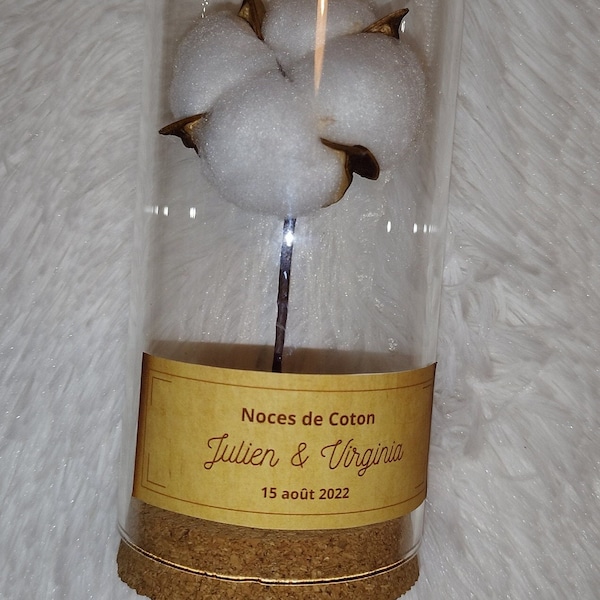 Anniversaire de mariage - Cadeau noces de coton - 1 an de mariage - cloche en verre