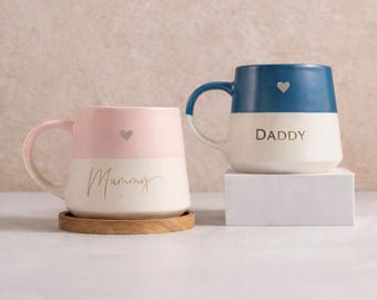 Personalised Stoneware Mug with HEART: Laser Engraved Flecked Ceramic Mug