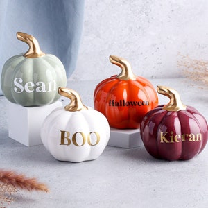 BOO Personalised Ceramic Pumpkins | Bold Font | Halloween | White, Green, Plum, Orange | Personalised Pumpkins