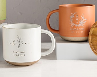 Personalised Stoneware Mug: Laser Engraved Ceramic Coffee Mug with Monogram