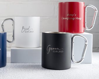 Personalized Camping Mug: Engraved Stainless Steel Travel Cup with Carabiner