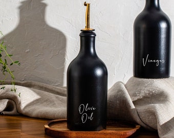 NIVA Oil & Vinegar Matte Black Stoneware Bottle Pourer | Size 500ml | FREE Decal label | Silver, Gold Pourer | Oil/Vinegar Dispenser