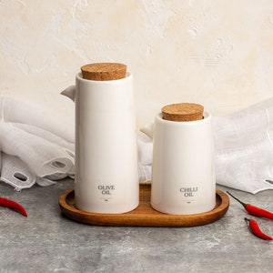 Personalized Ceramic Oil and Vinegar Pourer with Cork Lid
