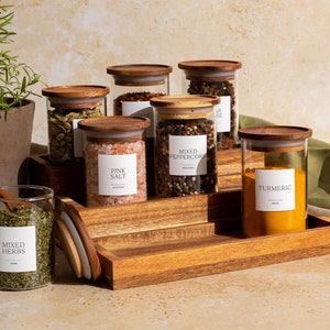 Natural Wood Acacia Spice Rack With or Without Jars and Personal Labels Etsy