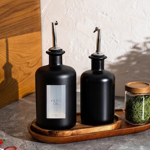 ONYX Oil & Vinegar Black Frosted Glass Bottle Pourer | Size 500ml |  Custom SILVER label | Gold , Rose Gold, Silver Pourer | Organise Pantry