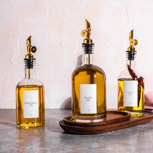 Glass Oil Vinegar Bottle with Stainless Steel Pourer: FREE Custom Labels