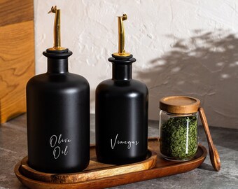 Black Frosted Glass Oil Vinegar Bottle: Stainless Steel Pourer, 500ml